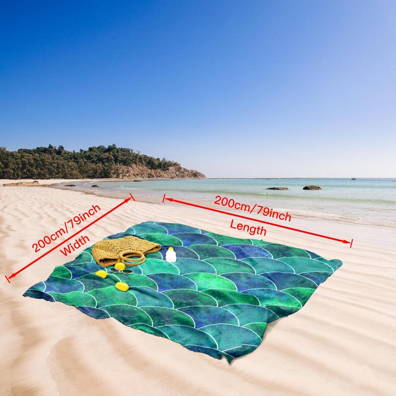 Product Introduction of Mermaid Pattern Beach Mat, 1 Count Waterproof Quick Drying Beach Towel, Rectangle/Square Beach Towel for Outdoor Camping & Beach Vacation 7