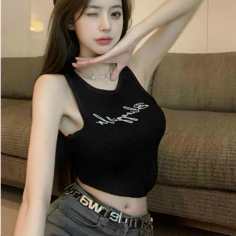 Áo ba lỗ vạt nhọn thêu chữ 1