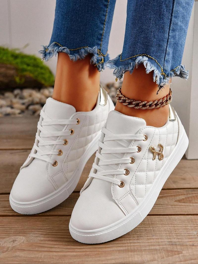 Product Introduction of Women's Fashionable Lace Up Sneakers, Casual Comfortable Sports Shoes for Daily Wear, Female All-match Round Toe Shoes for Spring & Fall 1