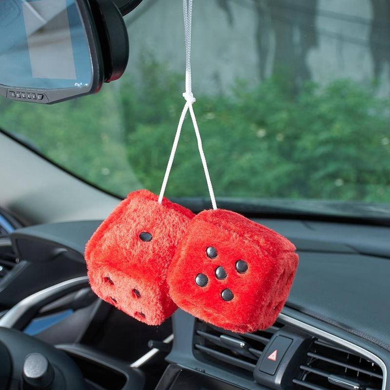 Creative Plush Dice Design Car Hanging Decoration, 1 Pair Soft Dice Car Mirror Hanging Ornament, Car Interior Accessories 8