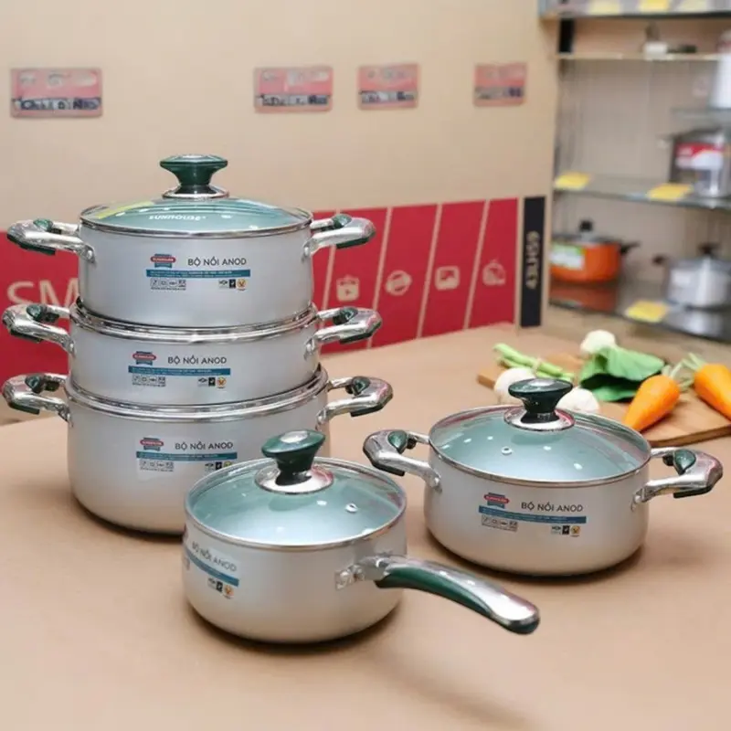 Bộ Nồi Nhôm Anod 5 Món Sunhouse - SH995, Nắp Kính Cường Lực, Sang Trọng Hiện Đại Nổi Bật Căn Bếp 1
