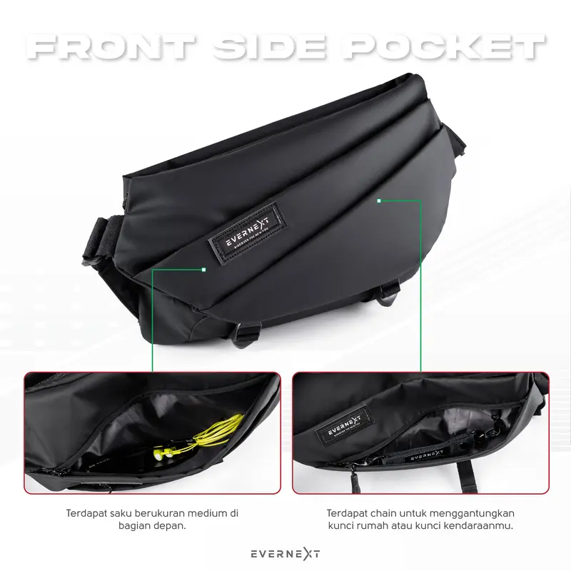 EVERNEXT Tas Selempang Wateproof Pria Sling Bag Pria Anti Air Messenger Bag Volta Tas Selempang Pinggang Multifungsi Pria 3