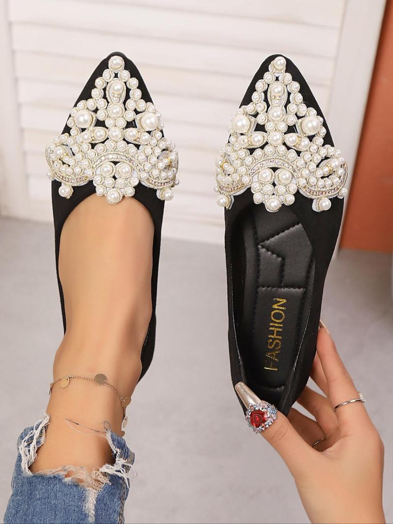 Product Introduction of Women's Fashionable Rhinestone & Faux Pearl Decorated Slip on Ballet Flats, Elegant Pointed Toe Flat Shoes for Daily Wear, Lightweight Breathable Comfortable Shoes for Women & Girls 5