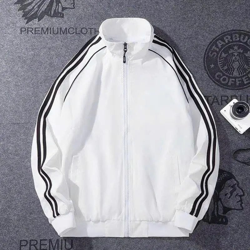 Áo khoác dù nam nữ 2 lớp cổ trụ phối 2 sọc dài tay khóa kéo siêu đẹp - Jacket, Menswear