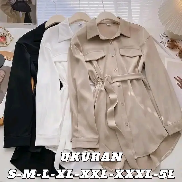 Leka Kemeja Wanita Elegant Jumbo - UKURAN S M L XL XXL XXXL 5L - Baju Kerja Wanita Big Size  Katun  V-Neck  Polos