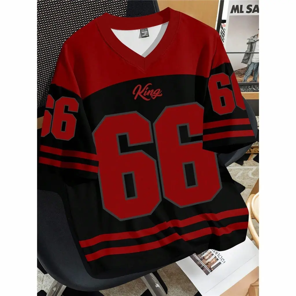 free custom Street style Jersey Unisex Short Sleeve V-Neck Number Print T-Shirt Plus Size