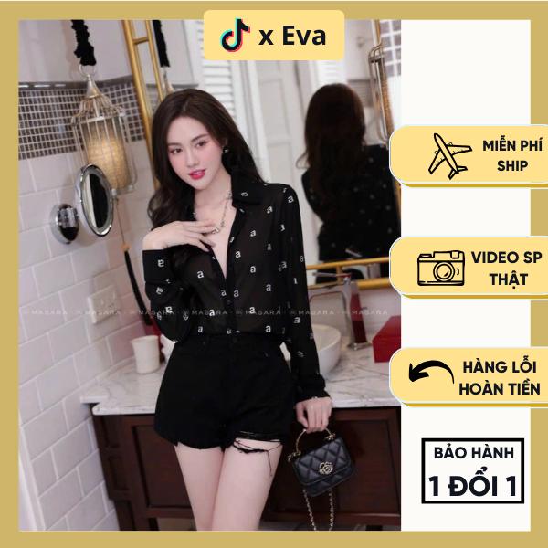 Áo sơ mi nữ voan mỏng hoạ tiết chữ A blink 0