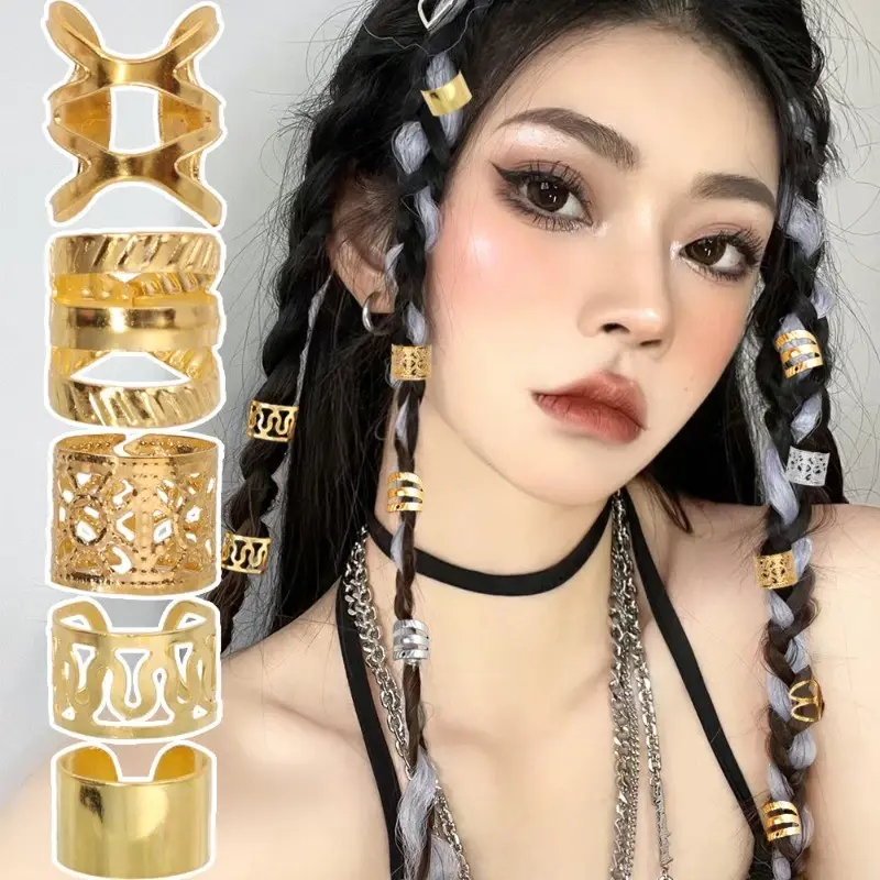 40 Pieces Alloy Silver Multi-Style Hair Rings Sweet Hip-Hop Hair Clips Adjustable Hair Clips for Men and Women DIY Wig Dreadlock Accessories Iron Rings Hollow Hair Extensions