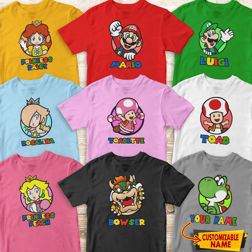 Customized New Super Mario Character Bowser, Luigi, Toad, Yoshi, Daisy, Design Collection T-Shirt