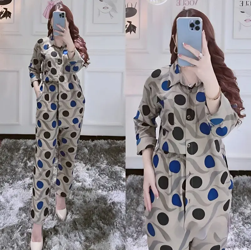 One Set Namira Polka Busui Full Kancing Setelan Rayon Panjang Handmade Kerah V Neck Model Kemeja Kekinian 2024 by Daster Batikku 5