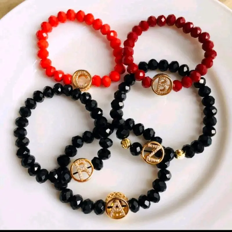 Gelang boba inisial huruf A sampai Z boleh request ukuran warna dan model quality premium 4