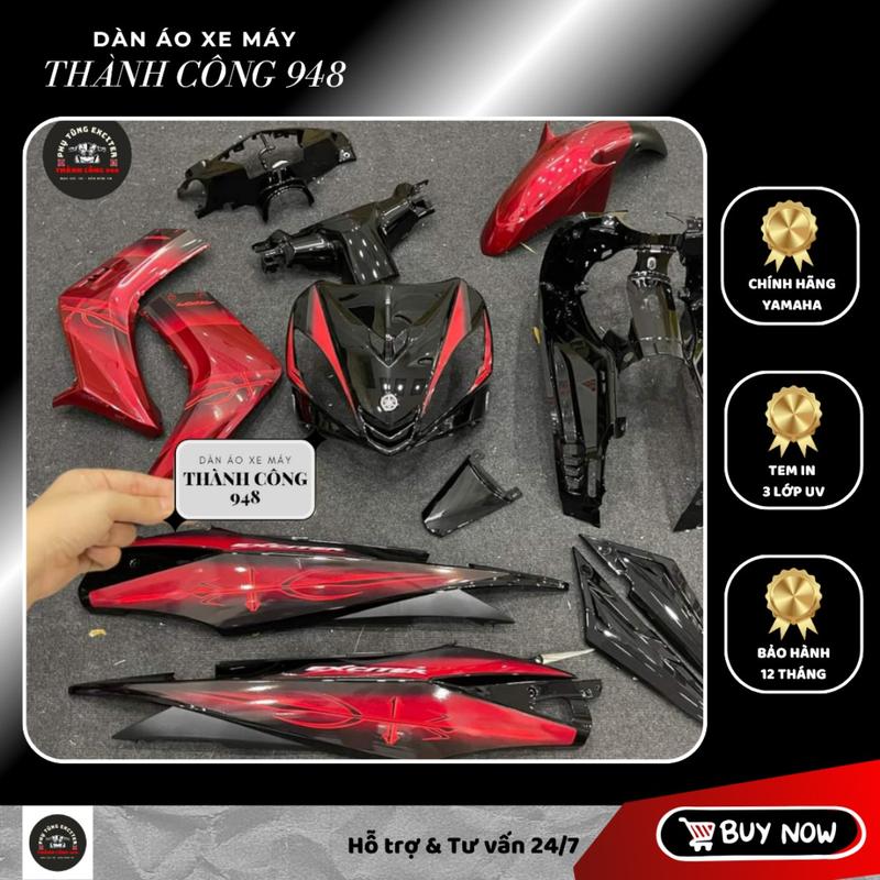 Dàn áo Exciter 2006 - 2010 Đỏ Đen mẫu tem kiếm Exciter 135 - Tặng Tem, Mão Zhipat  Phụ Tùng Phụ Kiện Decal Sticker Nhãn Dán