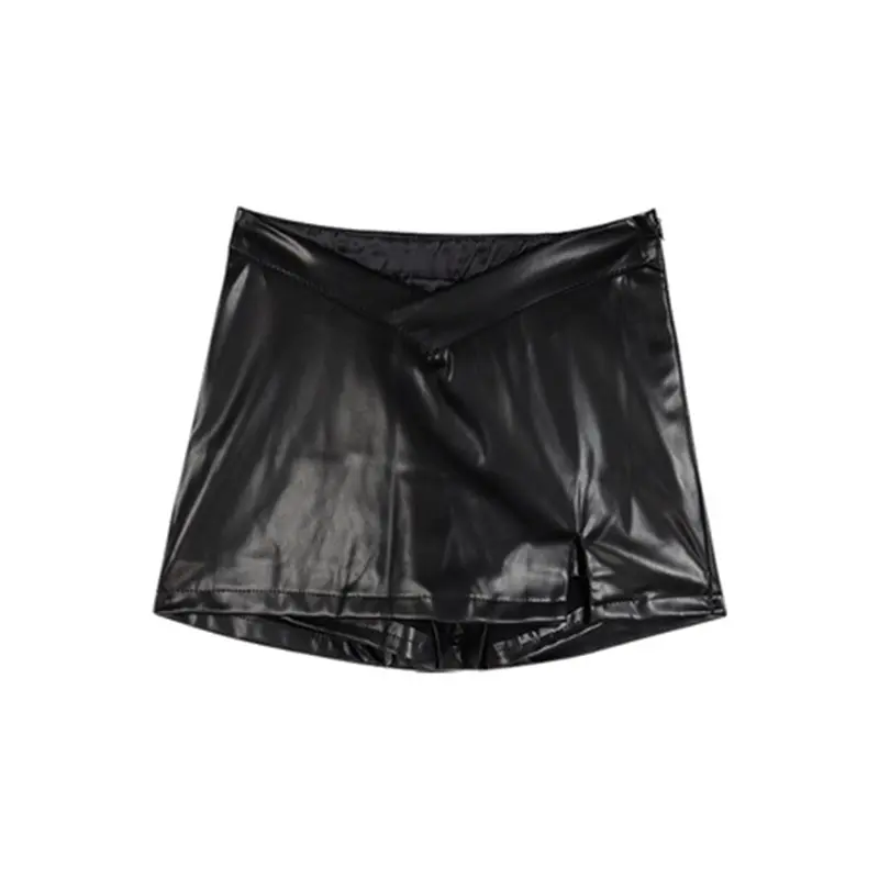 Váy mini dành cho nữ, cạp thấp bằng da PU đồng màu Váy bodycon mỏng vừa vặn cho bữa tiệc câu lạc bộ Màu Đen