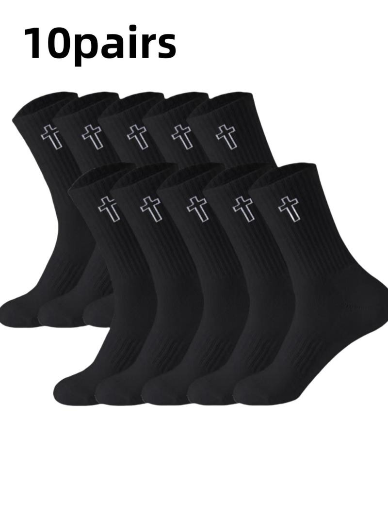 Product Introduction of Men's Cross Print Crew Socks, Casual Moisture Wicking Mid Tube Socks, Soft Comfy Breathable Socks for All Seasons Daily Wear 1