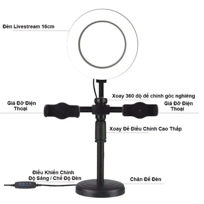Đèn Livestream 2in1 2 đầu kẹp, có 3 chế độ màu thuận tiện dùng quay tiktok, livestream , video Phụ Kiện 1