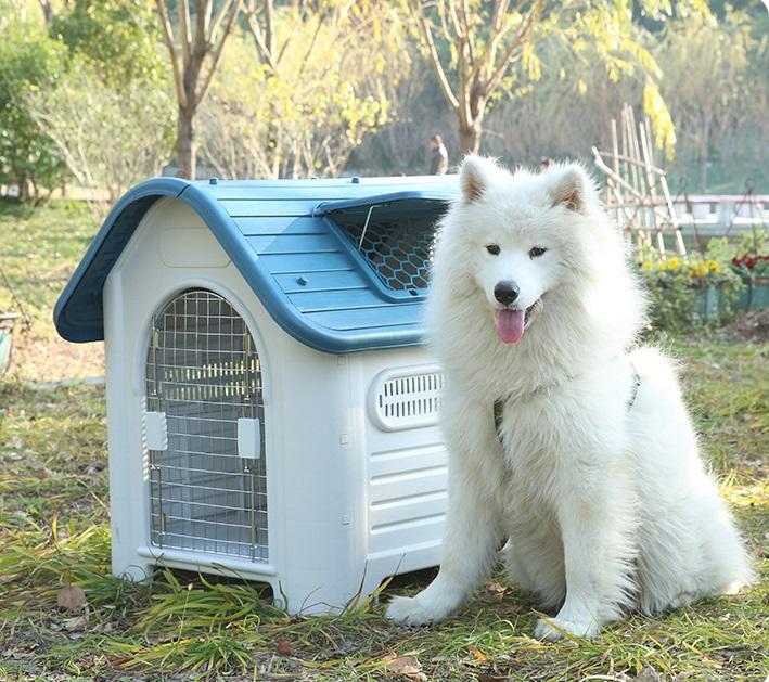 [Mới về] Nhà, Chuồng Nhựa Cao Cấp Ngoài Trời Cho Chó Mèo Thú Cưng, Kiểu Dáng Mái Vòm Có Cửa Sổ Trời Và Cửa Sắt