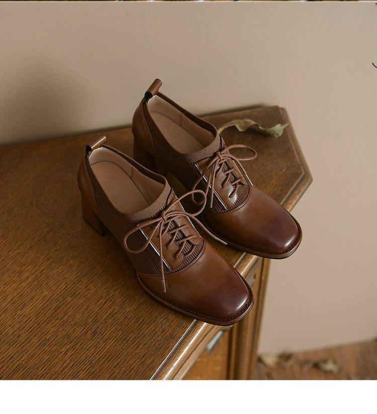 Product Introduction of Giày Cao gót, Màu Nâu Cổ Điển Buộc Dây Da Mềm, Dành Cho Nữ, Thoải Mái Khi Đi Lại, Giày Cao Gót, Gót Vuông, Cắt Sâu, Giày Gót Chunky, Thích Hợp Cho Mùa Lò Xo Và Mùa Thu, 2022 8