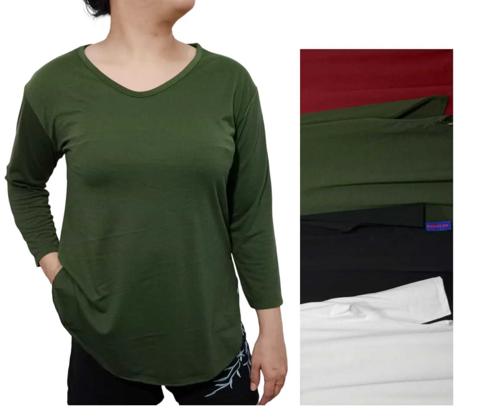 HOKKY JOY Kaos wanita Lengan panjang  Polos Spandek SOFT OVal Cewek Lembut Oval Basic Slit Wanita Panjang Oblong