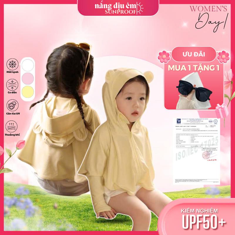 Áo chống nắng trẻ em top thun lạnh tai gấu chống tia cực tím UPF 50+ chống tia UV SixMoon