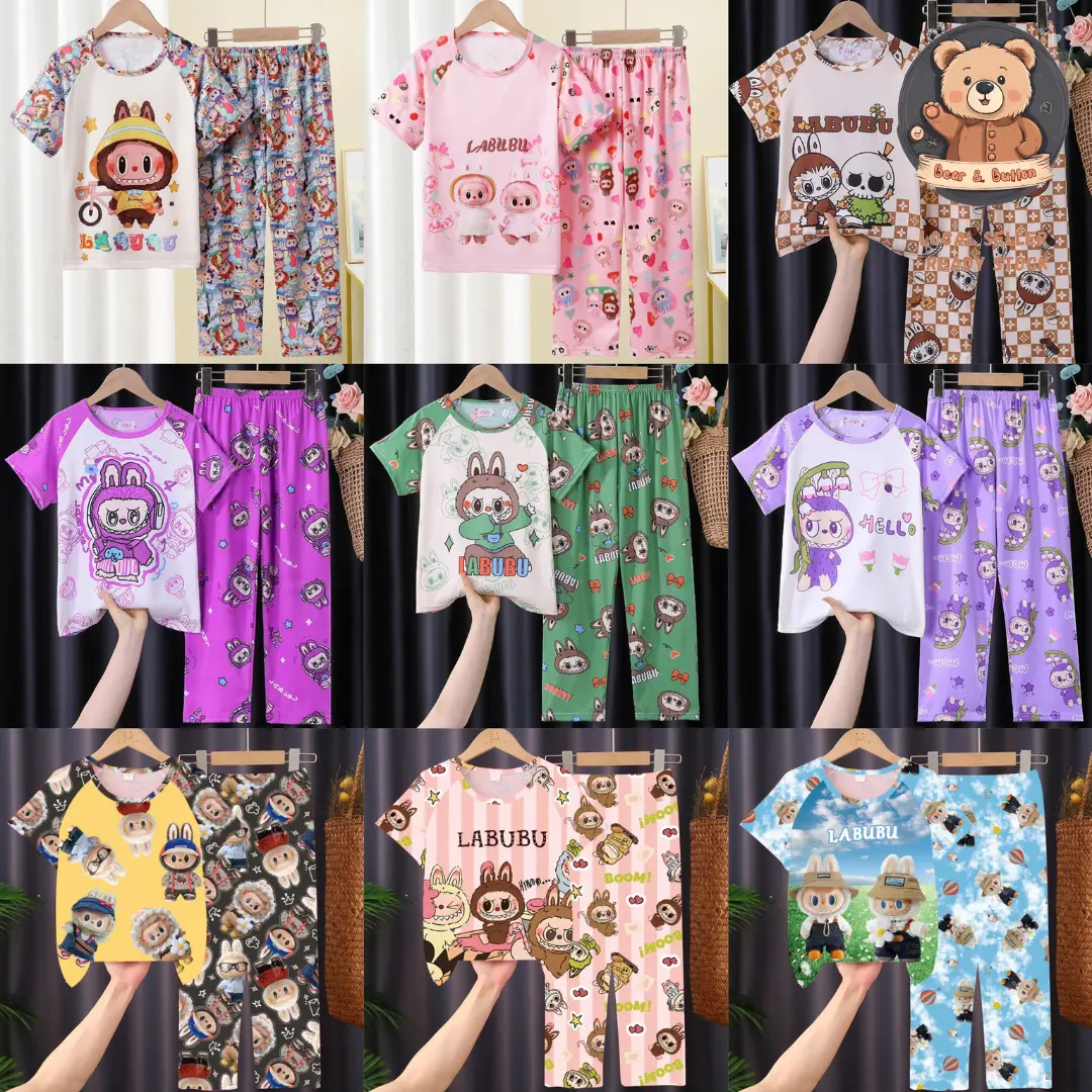 B&B Baby Girl Boy Labubu Pyjamas Set Kids Summer Pajama Children Nightwear Set Baju Tidur Budak Lelaki Perempuan Bayi Cotton Soft Fabric Baju Rumah Lengan Pendek Seluar Panjang Anak Perempuan