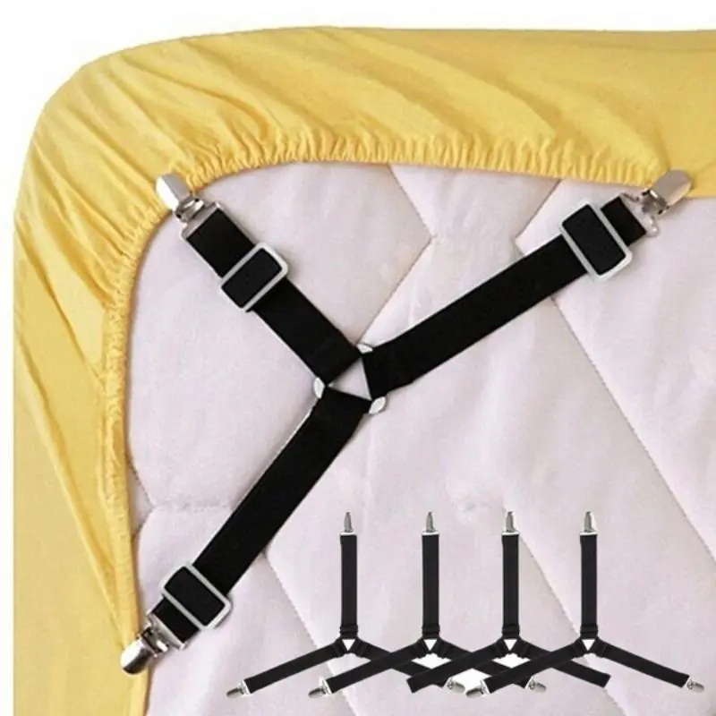 Bed Sheet Holder, 4 Counts Adjustable Elastic Bed Sheet Fastener, Bedding Accessories for Home Bedroom Hotel Dormitory 2