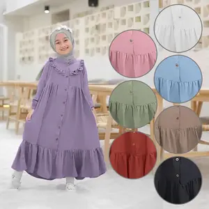 Gamis crinkle air flow anak perempuan 4-12tahun Baju Lembut Muslim Panjang Airflow Dress Tanggung Lebaran Remaja Nyaman Syari