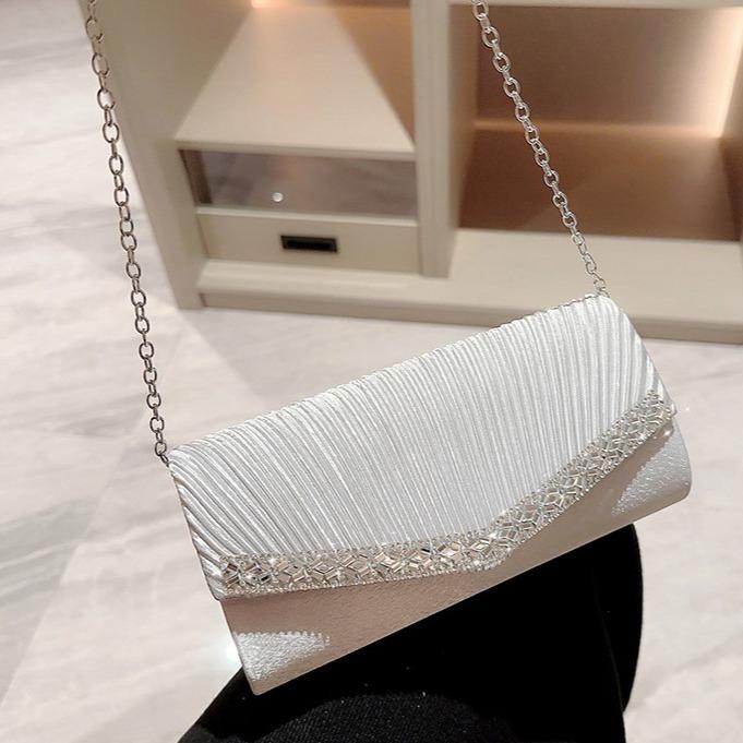 Clutch nữ, ví nữ cầm tay đính đá lấp lánh, kèm dây đeo chéo C4V17