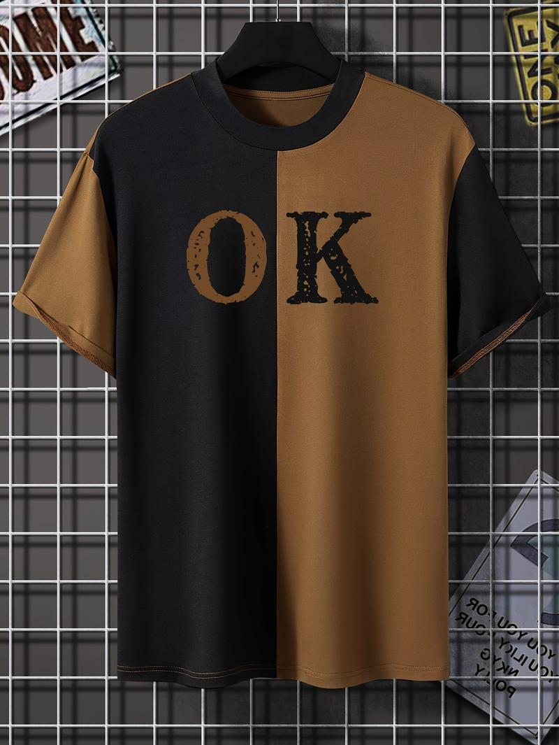 Product Introduction of OK Graphic Colorblock Men's T-shirt 3D Printed Casual Pullover For Men Summer Crew Neck Sweatshirt Tops Loose Daily Short Sleeve Tees 7