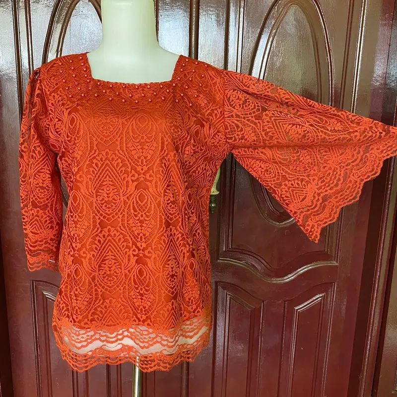 Atasan Blus Brokat Renda Terbaru Tangan Kembang 0