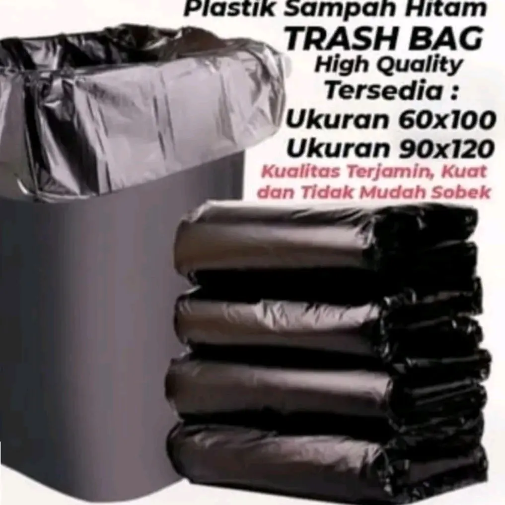 1 Pack Kantong Hitam Plastik Sampah Ukuran 50x75 60x100 90x120 Ramah Lingkungan