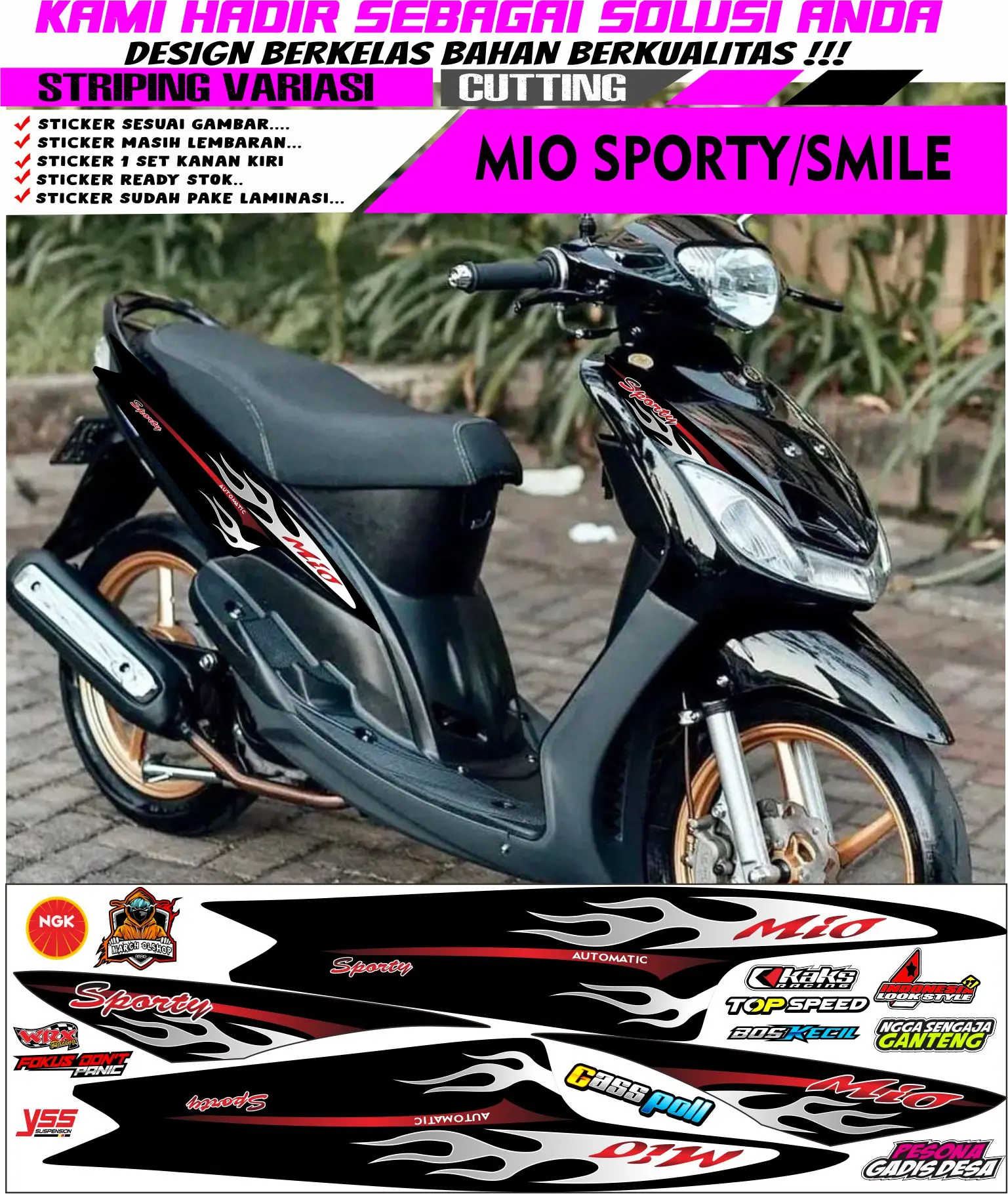 STRIPING VARIASI YAMAHA MIO SPORTY , STICKER API Motorcycle Motor Sepeda