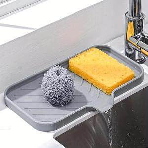 シリコンキッチンシンクオーガナイザー、排水口付きソープディッシュホルダー、スポンジとブラシ用のカウンタートップスクラバーパッド、家庭用バスルーム必需品、スプラッシュ