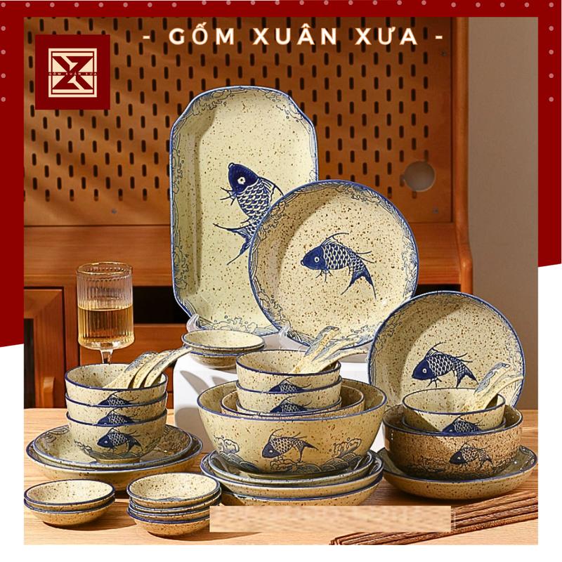 Bộ Bát Đĩa men tiêu cổ Gốm Xuân Xưa, Bát, Bát ăn cơm, bát tô gốm, chén, chén sứ, bộ chén dĩa, chén ăn cơm, tô sứ bat diagiadinh