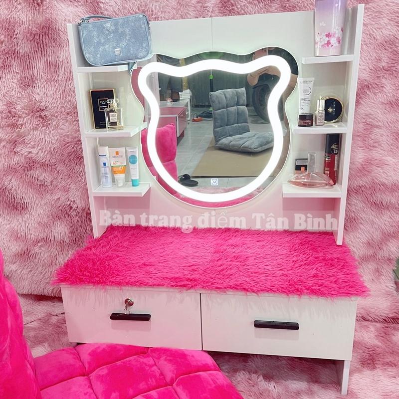 Bàn trang điểm ngồi bệt 2 ngăn gương gấu đèn led cảm ứng 3 màu