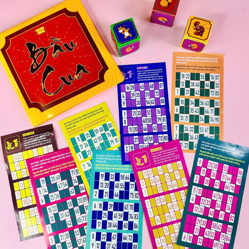 Trò chơi boardgame bầu cua tôm cá, lô tô khoanh số cho nhóm bạn gia đình vui nhộn hài tết