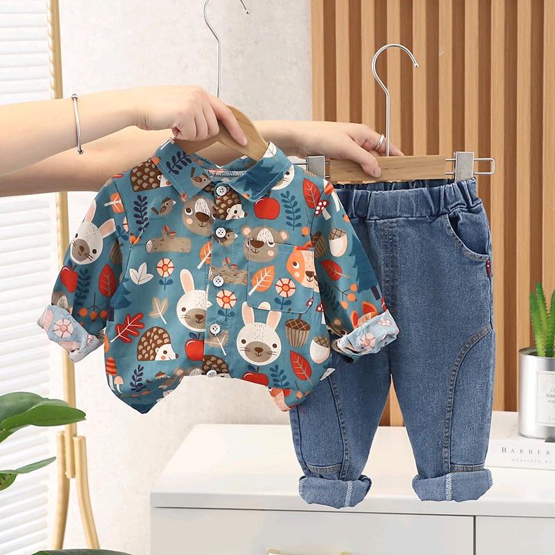 Setelan Kemeja dan Celana Jeans Anak Laki-laki 1-5 tahun Katun 4