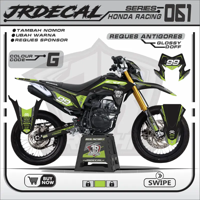 DECAL STIKER CRF 150L HITAM SUPERMOTO FULLBODY - DECAL STICKER CRF 150L CRFGANK HITAM  SIMPLE MINIMALIS KEREN TERBARU 061 Motor 7