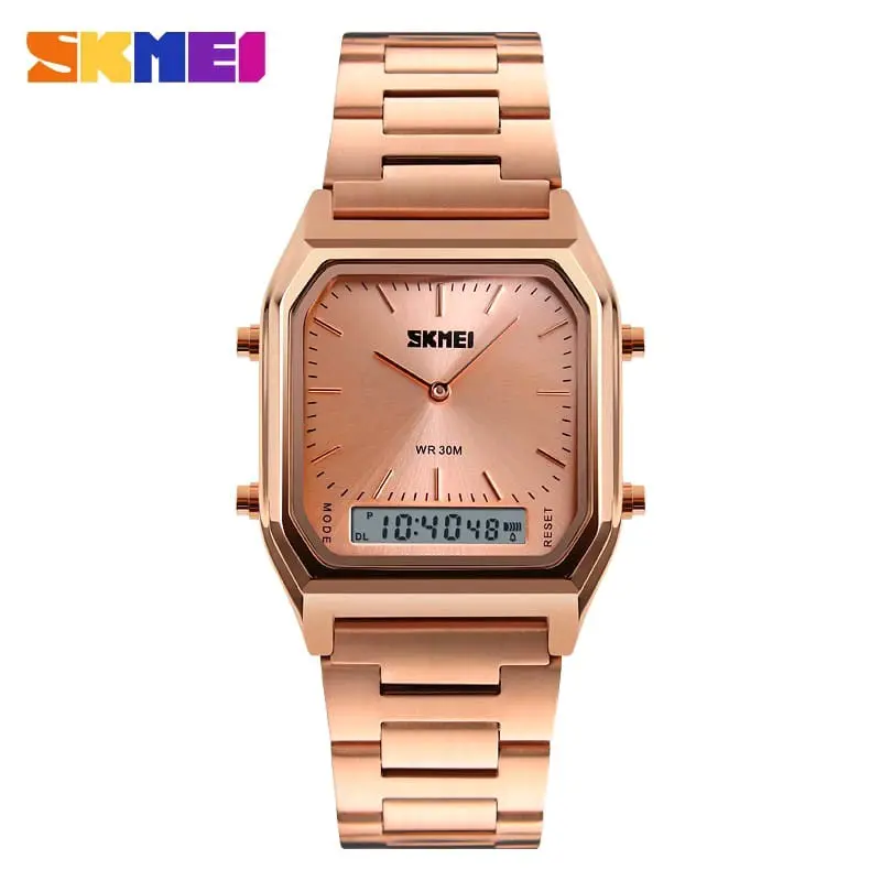 SKMEI Jam Tangan Pria Wanita Model Terbaru Double Time Analog Digital Quartz Stainless Watch 1220 Fashion Sport WR 30M Square Dial 43mm 3