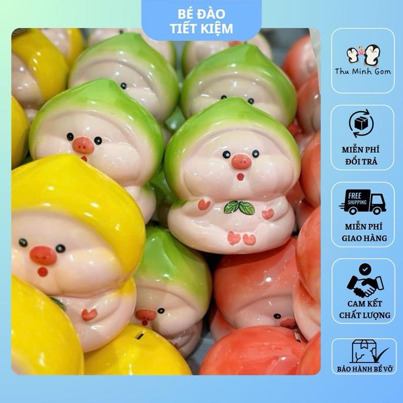 [ lỗ tròn] Bé Đào GIÁ RẺ sứ lỗ tròn - lỗ dẹt tiết kiệm cực đáng yêu Ống Tiết Kiệm Đựng Tiền/ heo đất bé đào/ bé đào tiết kiệm/ ống heo