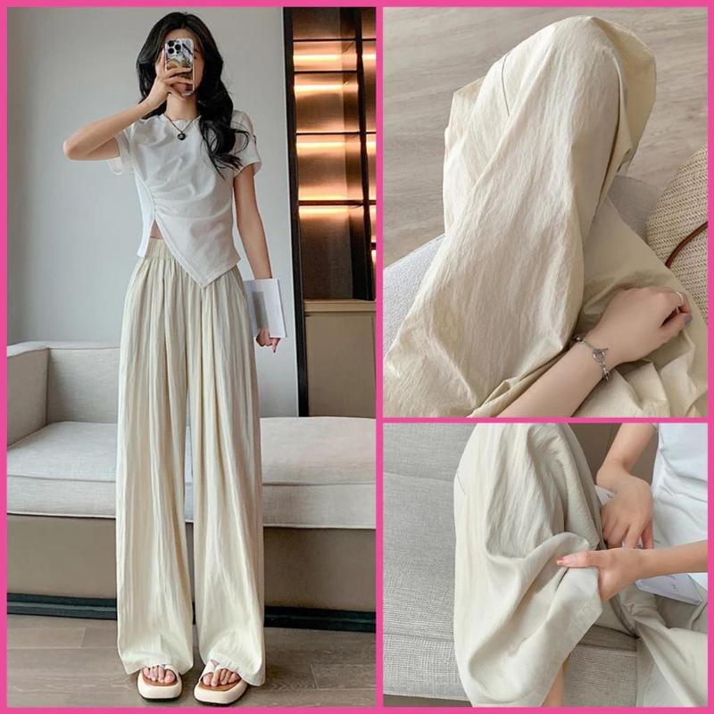 L1 MỀM MÁT-CÓ BẢN NẤM LÙN Quần Ống Rộng Nữ Lưng Cao Vải Đũi Dáng Suông Unisex Cạp Cao 4 Màu Ong Women Pants - Meily