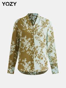 YOZY Women's Plants Print V Neck Blouse, Elegant Long Sleeve Top for Spring & Fall, Women's Clothing for Daily Wear