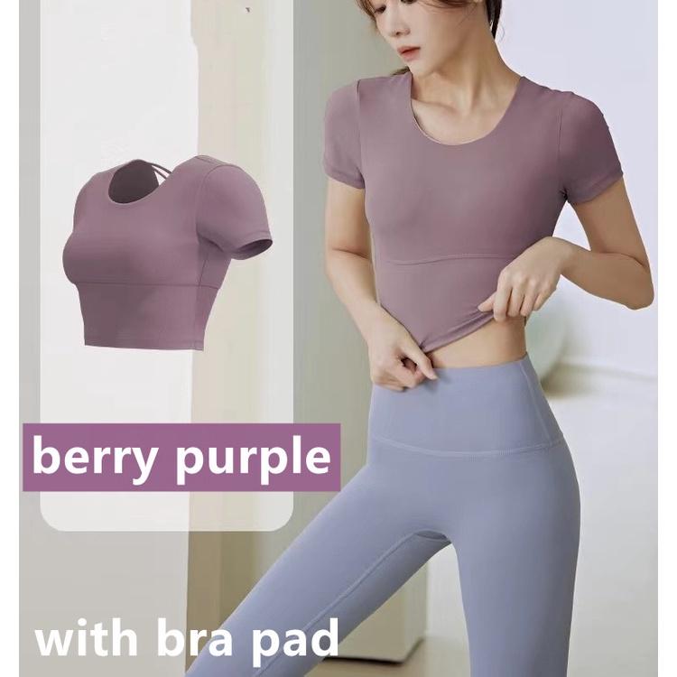 Maglietta sportiva da yoga semplice ad asciugatura rapida, ad alta resistenza, a maniche corte, con supporto, da corsa_voghion.com