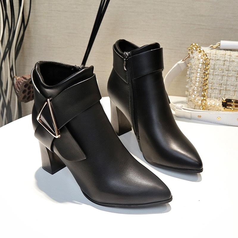 Product Introduction of Women's High Heels Short Boots Spring Autumn Belt Buckle Ankle Boots Female Bottes High Pu Leather Shoes Waterproof Woman Pumps Footwear Girl Walking Shoes Comfort 16