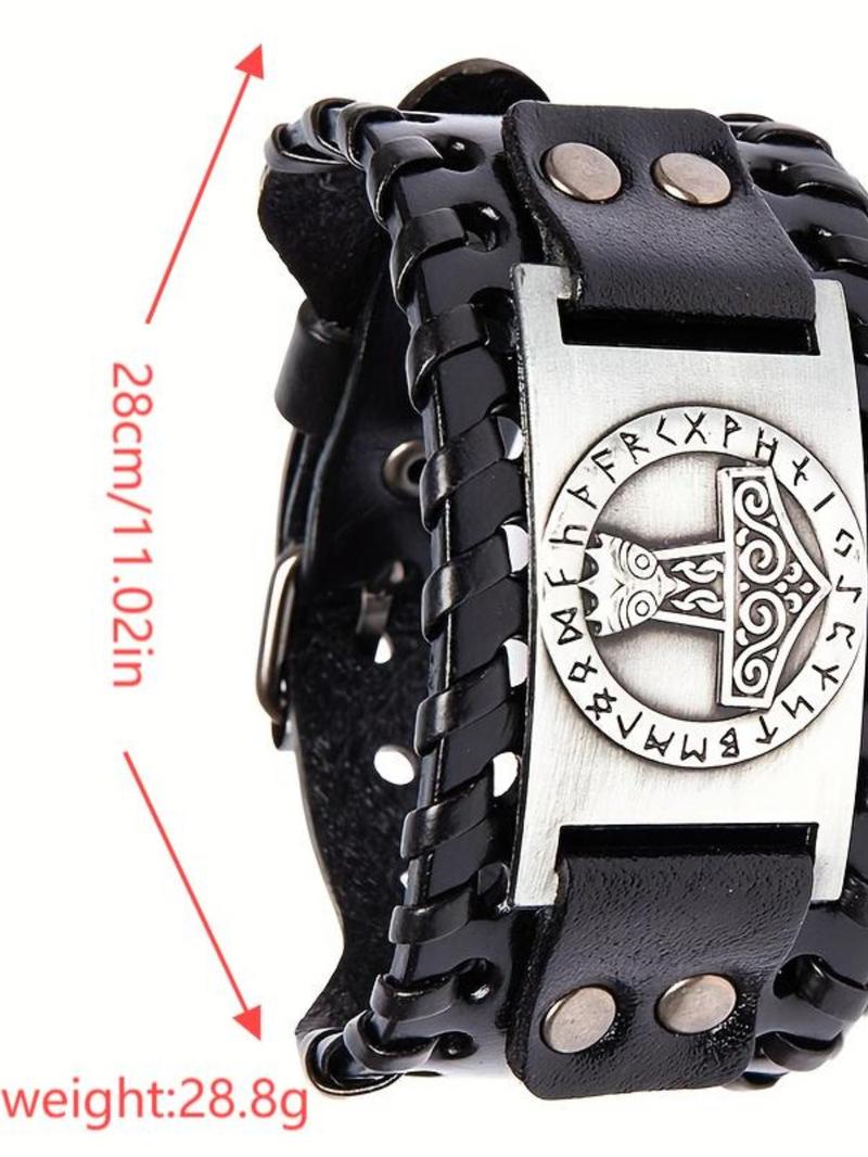 Product Introduction of Viking Hammer Design Bracelet, Punk Style Braided Bracelet for Men, Fashion Jewelry for Party, Daily Clothing Decor, Trendy Exquisite Jewelry for Birthday Gift 1