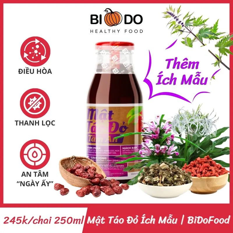 Mật Táo Đỏ Ích Mẫu 250ml Tâm An - Bí Đỏ Food - Điều Hòa Thanh Nhiệt An Tâm "Ngày Ấy" Không Caffeine  dành cho người ăn chay táo  đỏ mật  táo 1