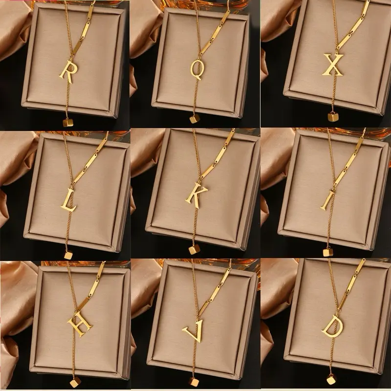 Kalung Titanium Inisial Alphabet Huruf A-Z Cube Anti Karat Korean Style A01-A26 1