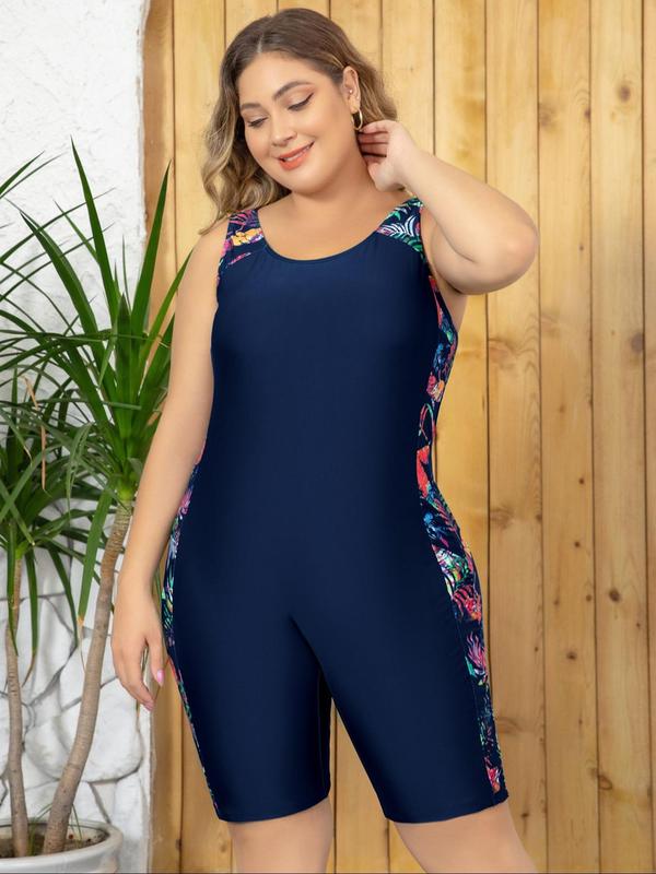 Plus Size Women's Leaf Patchwork Print One Piece Swimsuit, Boho Scoop Neck Cami Swimwear, Bathing Suits 2024, Summer Outfits 2024, Summer Tummy Control Curve Swimwear 6