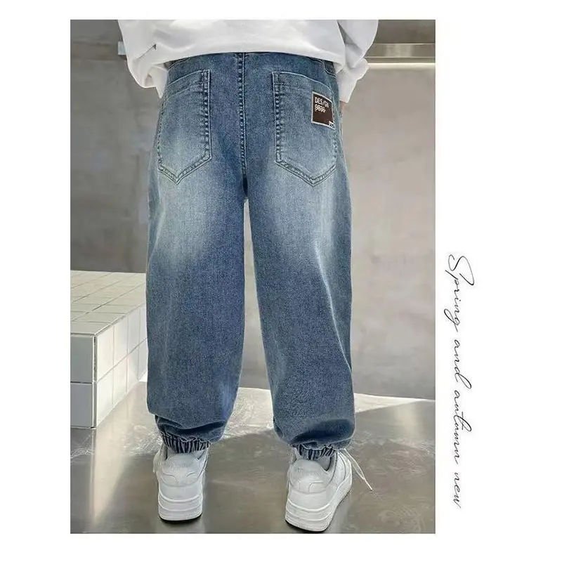 Quần Jean Bé Trai, Siêu Mềm, Dành Cho Trẻ Trung Và Lớn, Khâu Denim, Phiên Bản Dáng Rộng Mùa Xuân Và Mùa Thu, Có Dây Đeo Mắt Cá Chân, Thể Thao Đi Chơi Phong Cách Hàn Quốc, Hàng Mới Về, Năm 2025 6