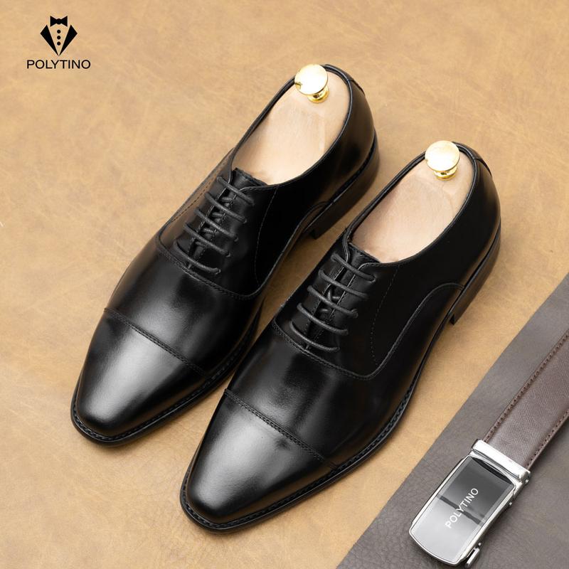 Giày Da Oxford Nam Công Sở Cao Cấp 0181 POLYTINO Giày Tây Nam Trẻ Trung Da Bò Đế Phíp Gỗ Bảo Hành 12 Tháng