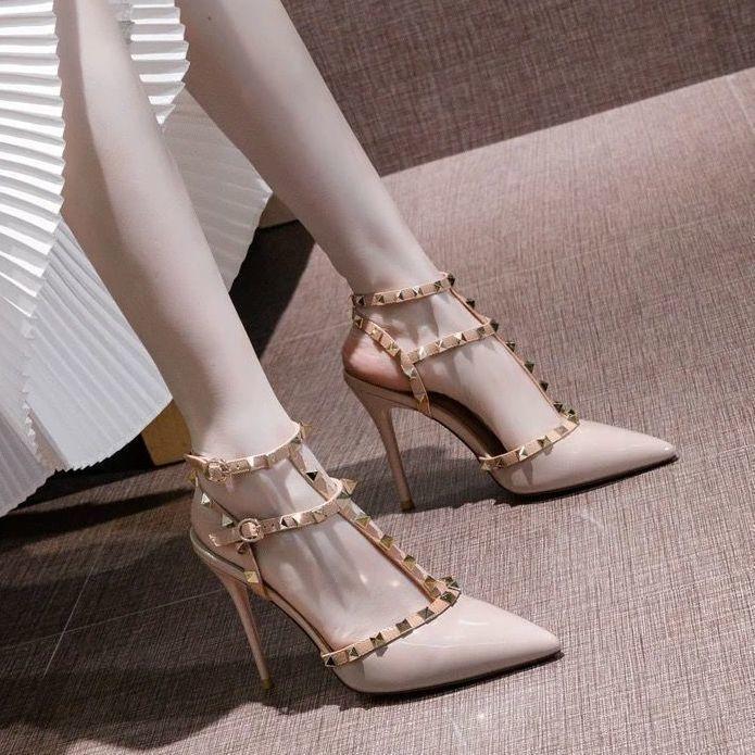 2025 Stiletto Sandals for Women Fairy Style Rivet Spring New Versatile Pointed Toe Plus Size High Heels Fashion Hot Item 4